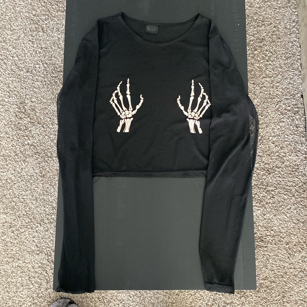 Skeleton hands long sleeve crop top